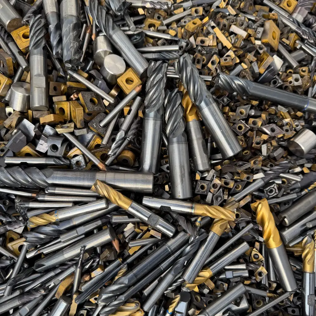 Ausgemusterte Hartmetall-Werkzeuge aus der Zerspanung — Wendeschneidplatten, Fräser und Bohrer